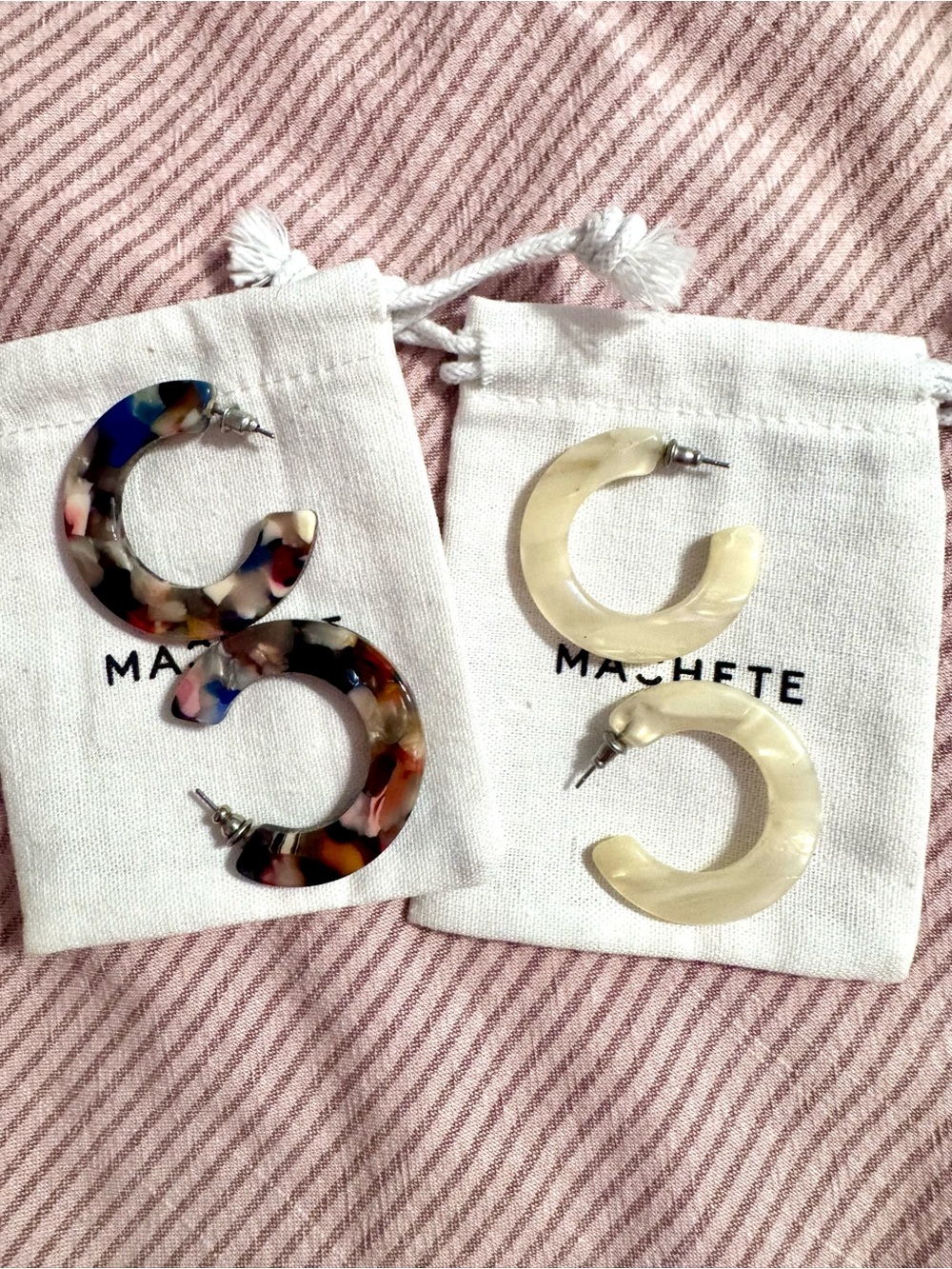 Machete Cream and Multicolor Resin Hoop Earrings - Women Jewelry